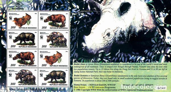 Sellos: 12752 MNH INDONESIA 1996 RINOCERONTES DE SUMATRA Y DE JAVA