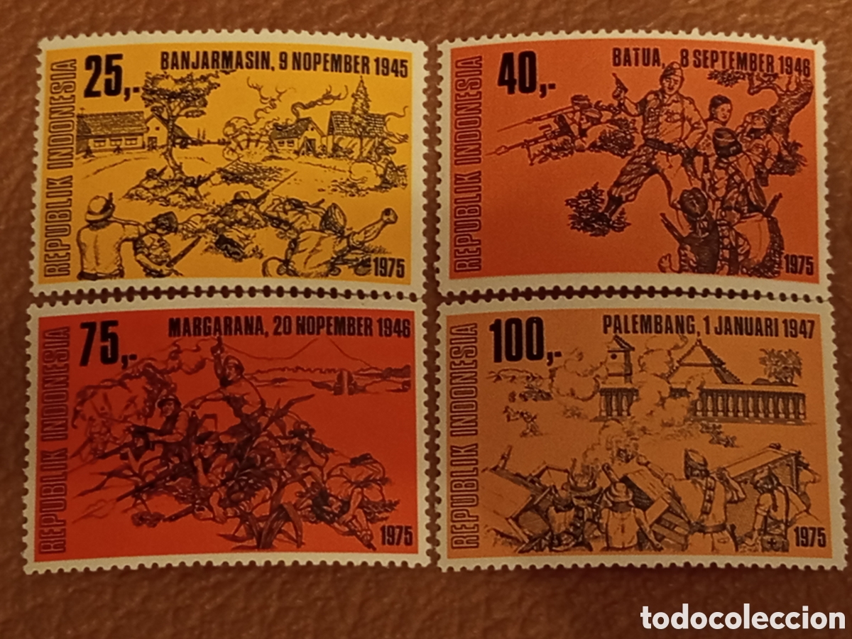 Sellos: Serie Indonesia Batallas Independencia 1975 (Scott 889-892) MNH