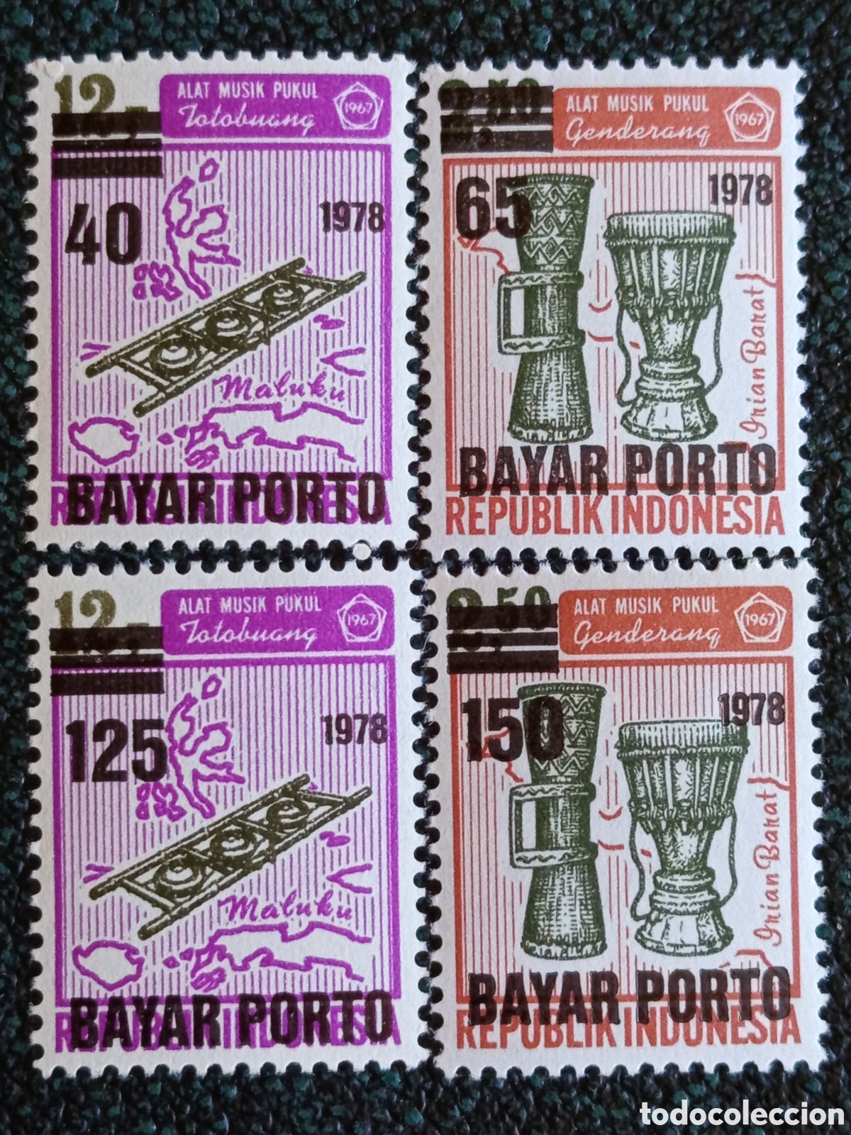 Sellos: &rdquo;Indonesia 1978 Bayar Porto Scott J130-J133 instrumentos musicales 4 sellos&rdquo; MNH