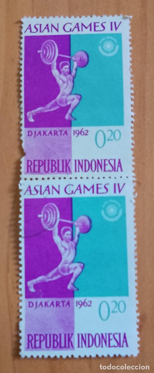 Sellos: INDONESIA - TIRA 2 SELLOS V/F 0,20 - DJAKARTA 1962 - ASIAN GAMES IV - JUEGOS ASI&Aacute;TICOS