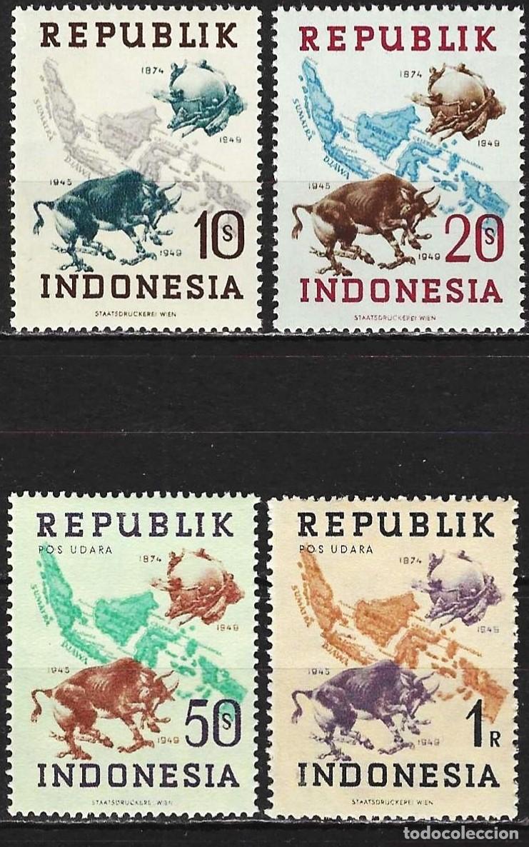 Sellos: Indonesia 1949 - Mi L 179A a L 182A - Impresi&oacute;n de Viena : 75&deg; aniversario de la U.P.U. - MNH**