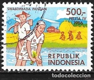 Sellos: Indonesia 1986 - Mi 1195 - YT 1083 - cultivo del arroz