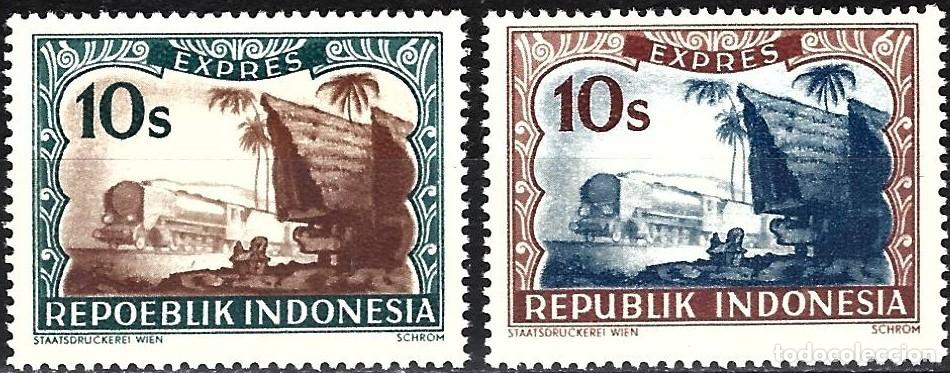 Sellos: Indonesia 1948/49 - Mi L 25 & L 75 - Impresi&oacute;n de Viena : Locomotora - MNH** ( Correo urgente )