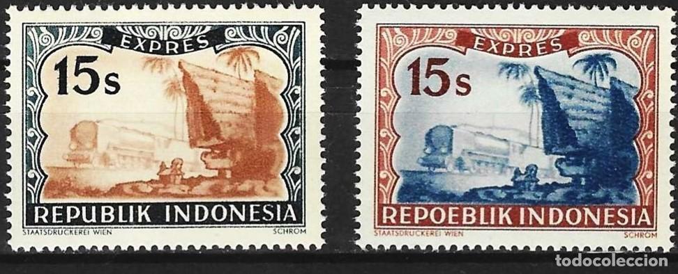Sellos: Indonesia 1948/49 - Mi L 26 & L 76 - Impresi&oacute;n de Viena : Locomotora - MNH** ( Correo urgente )