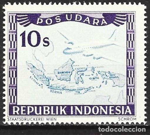 Sellos: Indonesia 1949 - Mi L 77 - Impresi&oacute;n de Viena : Avi&oacute;n sobre el archipi&eacute;lago - MNH** ( A&eacute;reo )