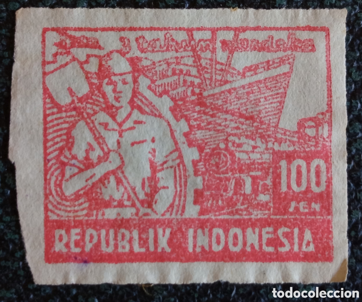 Sellos: Sello Indonesia 1948 Revoluci&oacute;n 3 A&ntilde;os Independencia 100 Sen Michel 2 MH