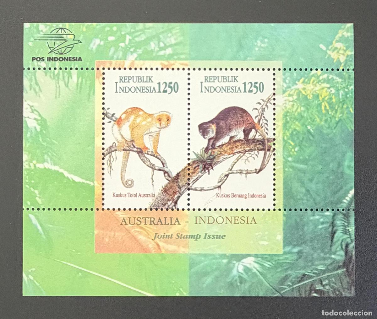 Sellos: Indonesia 1996 Mi. Bl. 108 emisi&oacute;n conjunta Australia cusc&uacute;s fauna
