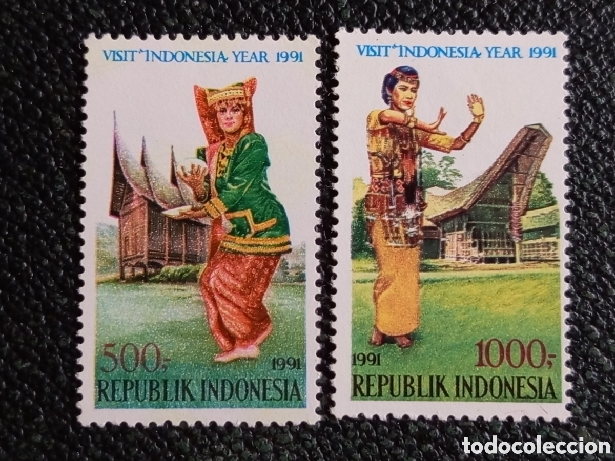 Sellos: Pareja Indonesia 1991 Visit Indonesia 500r y 1000r Scott 1450-1451 MNH