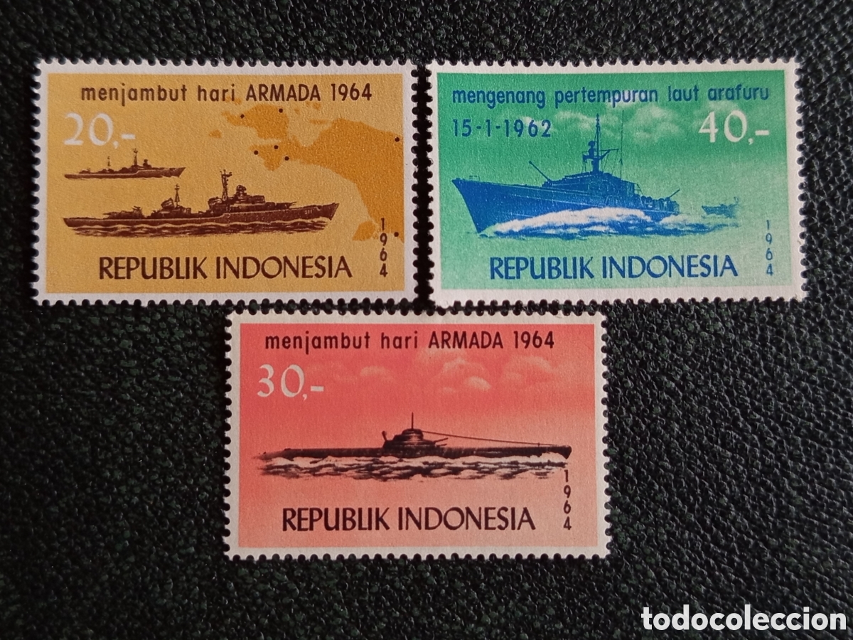 Francobolli: Serie Indonesia 1964 D&iacute;a Armada y Batalla Arafura Scott 614-616 MNH