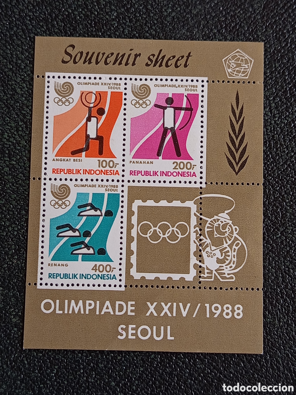 Briefmarken: Hoja Bloque Indonesia 1988 Juegos Ol&iacute;mpicos Se&uacute;l MNH Yvert HB 61A Perforada (