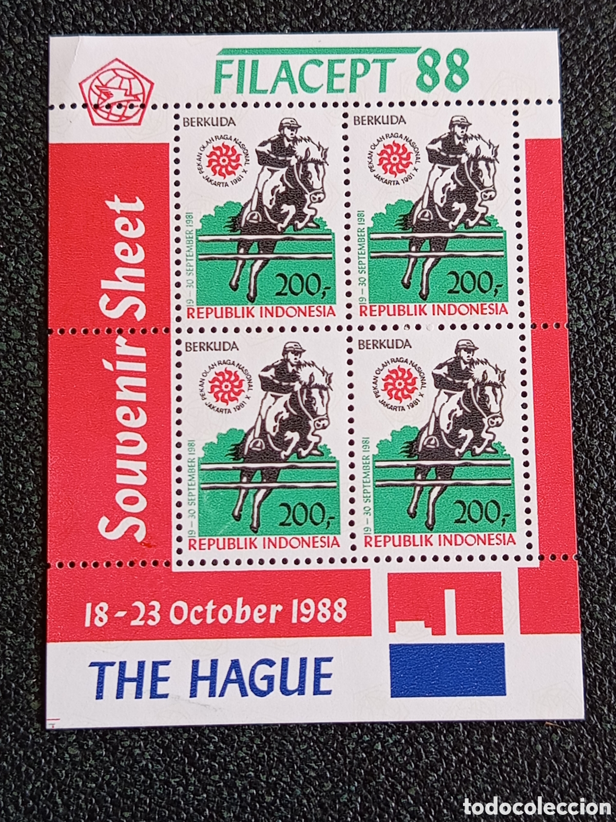 Selos: Hoja Bloque Indonesia 1988 H&iacute;pica Caballos Dentada MNH Yvert BF 65 Perforada