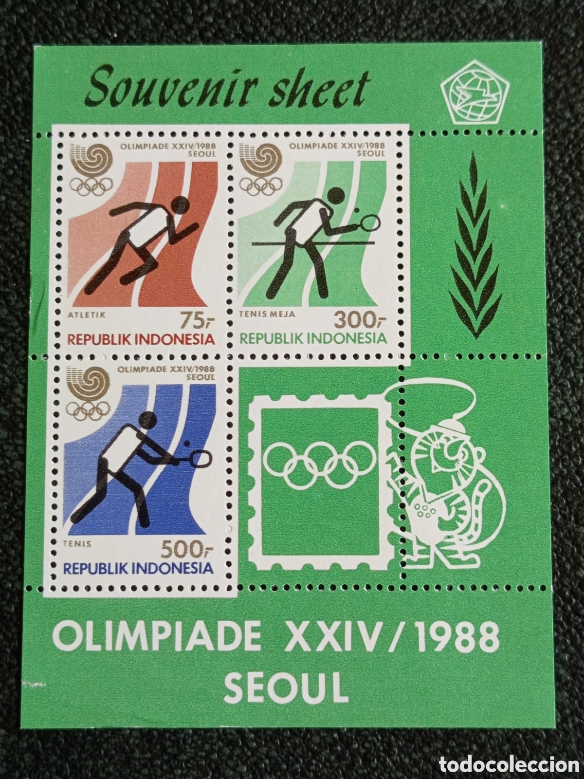 Francobolli: Hoja Bloque Indonesia 1988 Juegos Ol&iacute;mpicos Se&uacute;l MNH Yvert HB 60A Perforada