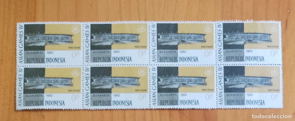 Sellos: INDONESIA - TIRA CON 8 SELLOS - ESTADIO PRINCIPAL DJAKARTA, 1962 - VER DESCRIPCI&Oacute;N