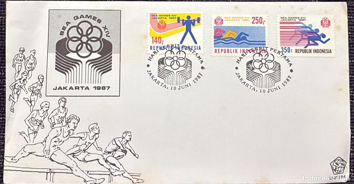 Sellos: TS.)1987, INDONESIA, JAKARTA, FIRST DAY COVER, WITH A COMMEMORATIVE PRE-PRINTED DESIGN FOR THE &rdquo;XIV