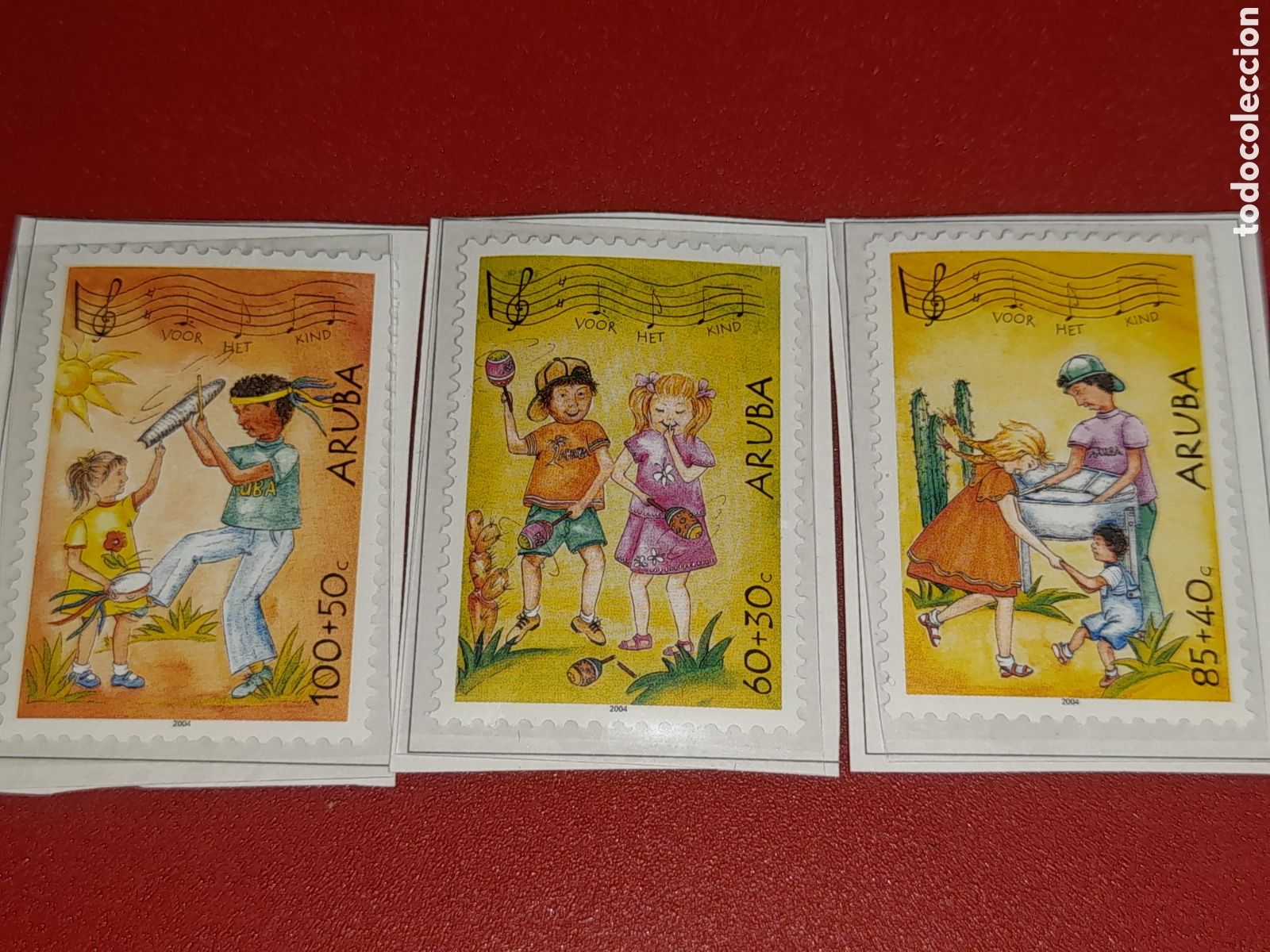 Sellos: Sello Aruba nuevo 2004. Pro infancia. Instrumento m&uacute;sica. Folclore. Infancia. Bailes. Danza. Arte. M