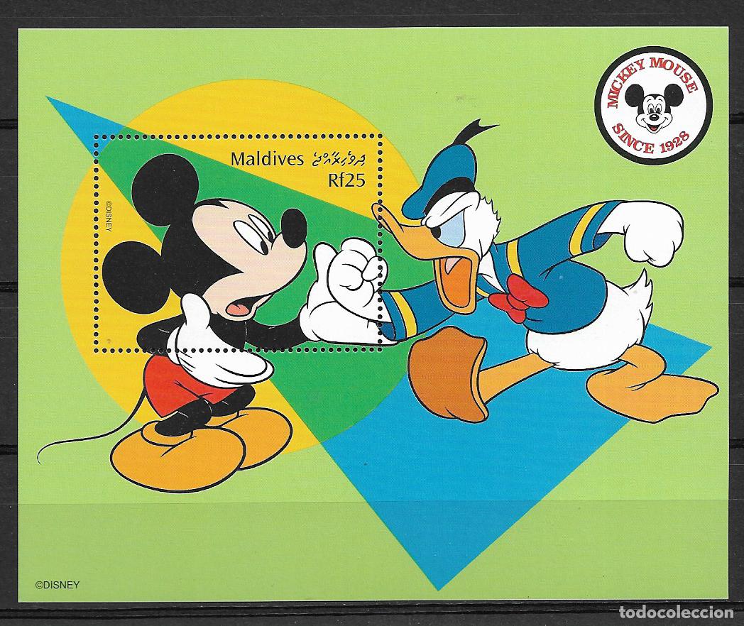 Sellos: MALDIVES 1999, HOJA BLOQUE Ivert 413 - TEMA WALT DISNEY - ANIVERSARIO MICKEY MOUSE. MNH.