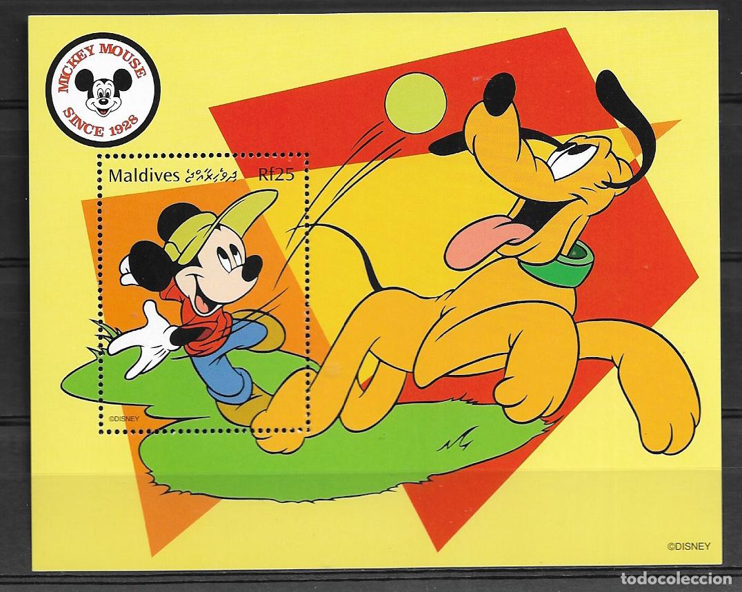 Sellos: MALDIVES 1999, HOJA BLOQUE Ivert 416- TEMA WALT DISNEY - ANIVERSARIO MICKEY MOUSE. MNH.