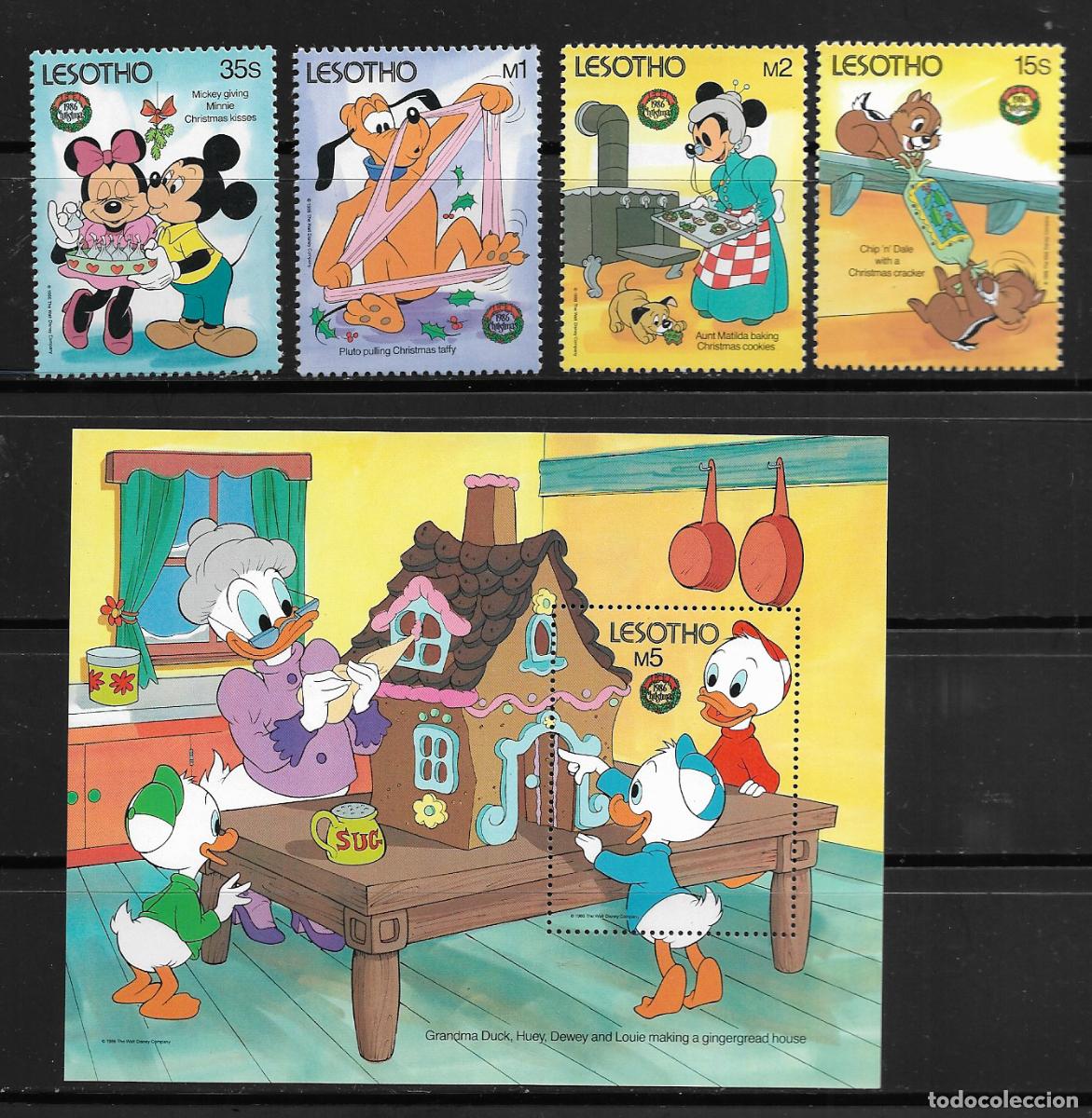 Sellos: LESOTHO 1986, Ivert 699/702 + HB. Ivert 42 - TEMA WALT DISNEY. MNH.