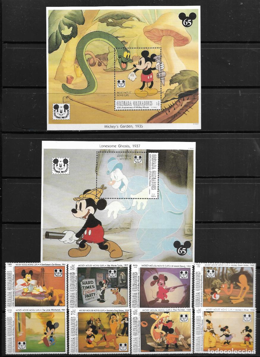 Sellos: GRENADA GRENADINES 1993, Mi. 1795/802 + HB. Mi,287/88 -65 ANIVERSARIO MICKEY MOUSE. MNH.
