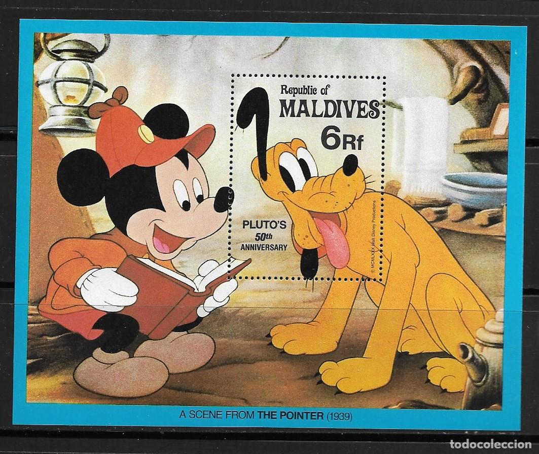 Sellos: MALDIVAS 1979, Ivert 79 HB. TEMA WALT DISNEY PLUTO Y MICKEY. MNH.