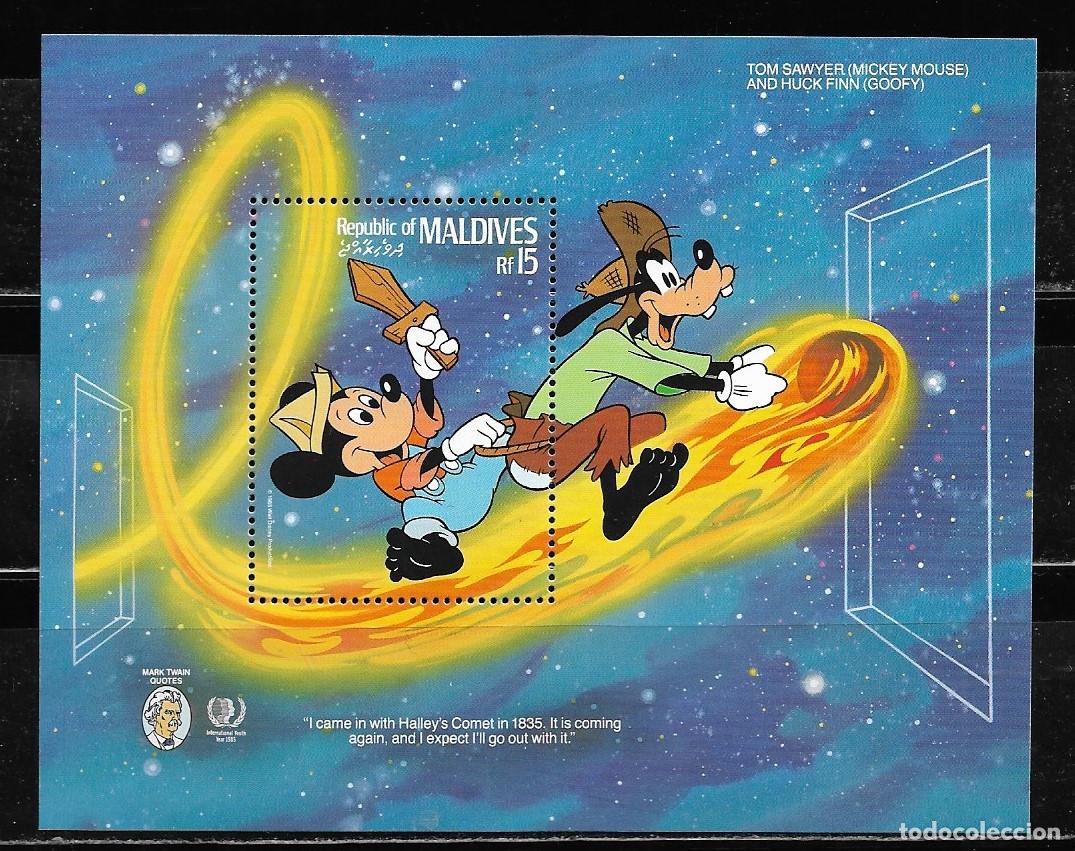 Sellos: MALDIVAS 1985, Ivert 114 - HB. TEMA WALT DISNEY - COMETA HALLEY'S. MNH.