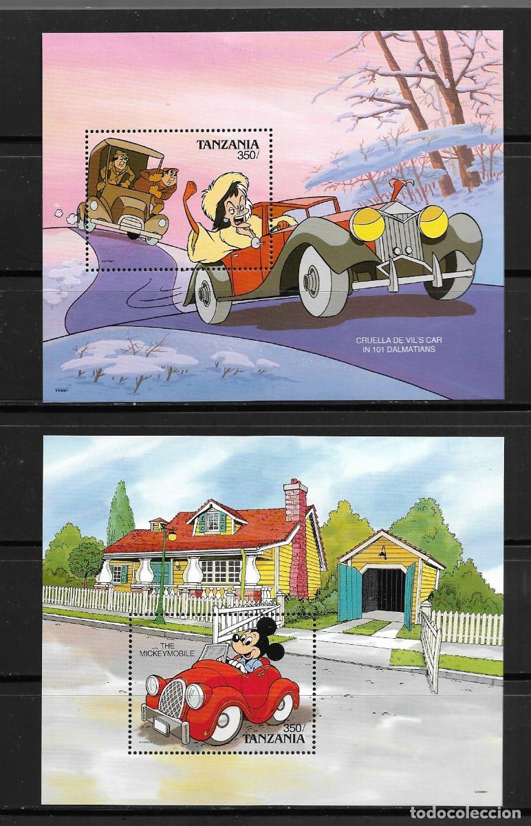 Sellos: TANZANIA 1990, Scott 278/79 - HB. TEMA WALT DISNEY - AUTOM&Oacute;VILES DE PELICULAS. MNH.