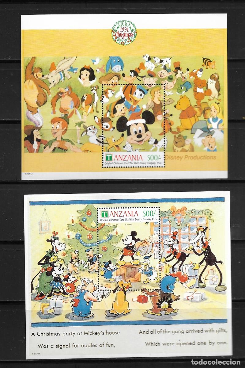 Sellos: TANZANIA 1991, HOJAS BLOQUE - TEMA WALT DISNEY - POSTALES DE NAVIDAD. MNH.