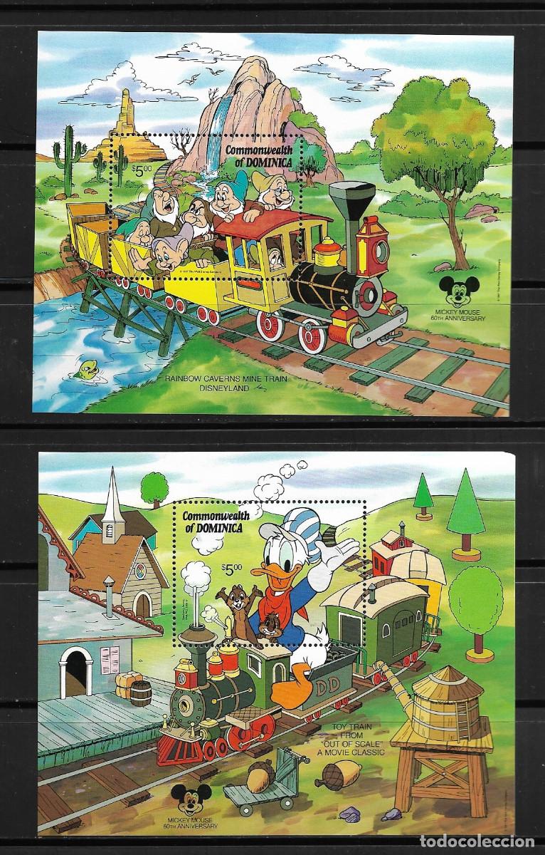 Sellos: DOMINICA 1987, HOJAS BLOQUE Ivert 124/25 - TEMA WALT DISNEY - TRENES A VAPOR - . MNH.