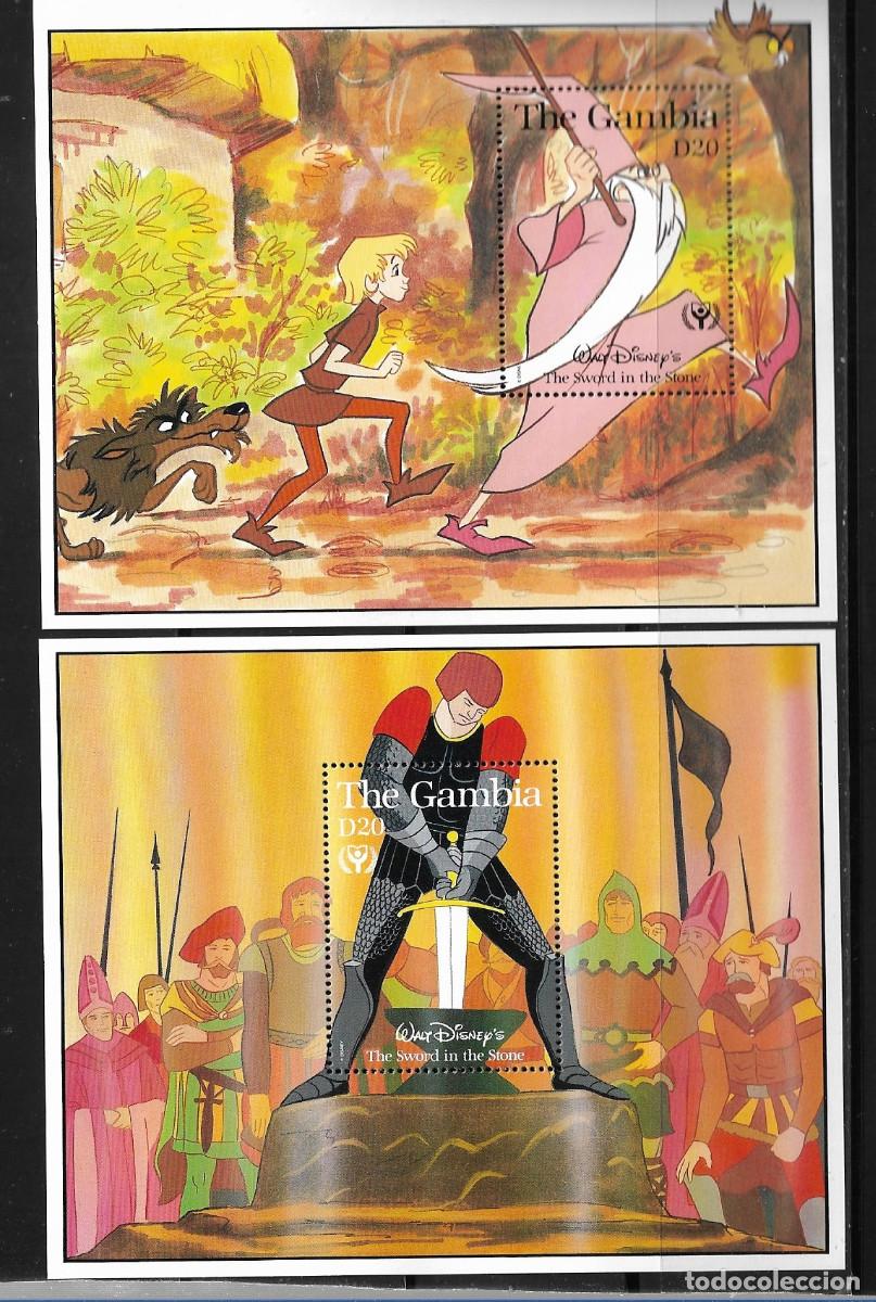 Sellos: GAMBIA 1991, HOJAS BLOQUE - WALT DISNEY - EL REY ARTURO. MNH.