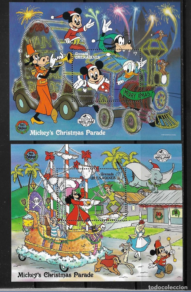 Sellos: GRENADA GRENADINES 1988, HOJAS BLOQUE - WALT DISNEY - NAVIDAD. MNH.