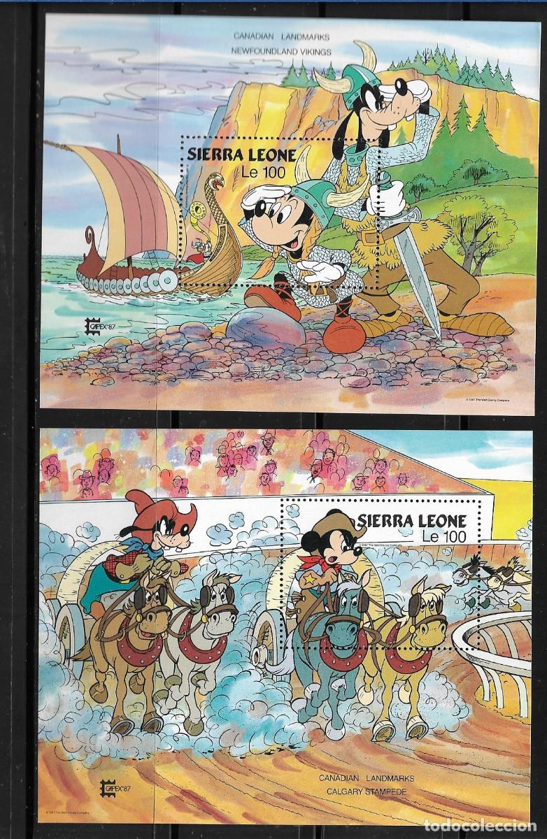 Sellos: SIERRA LEONA 1987, HOJAS BLOQUE - WALT DISNEY - EXPOSICI&Oacute;N CAPEX 87. MNH.