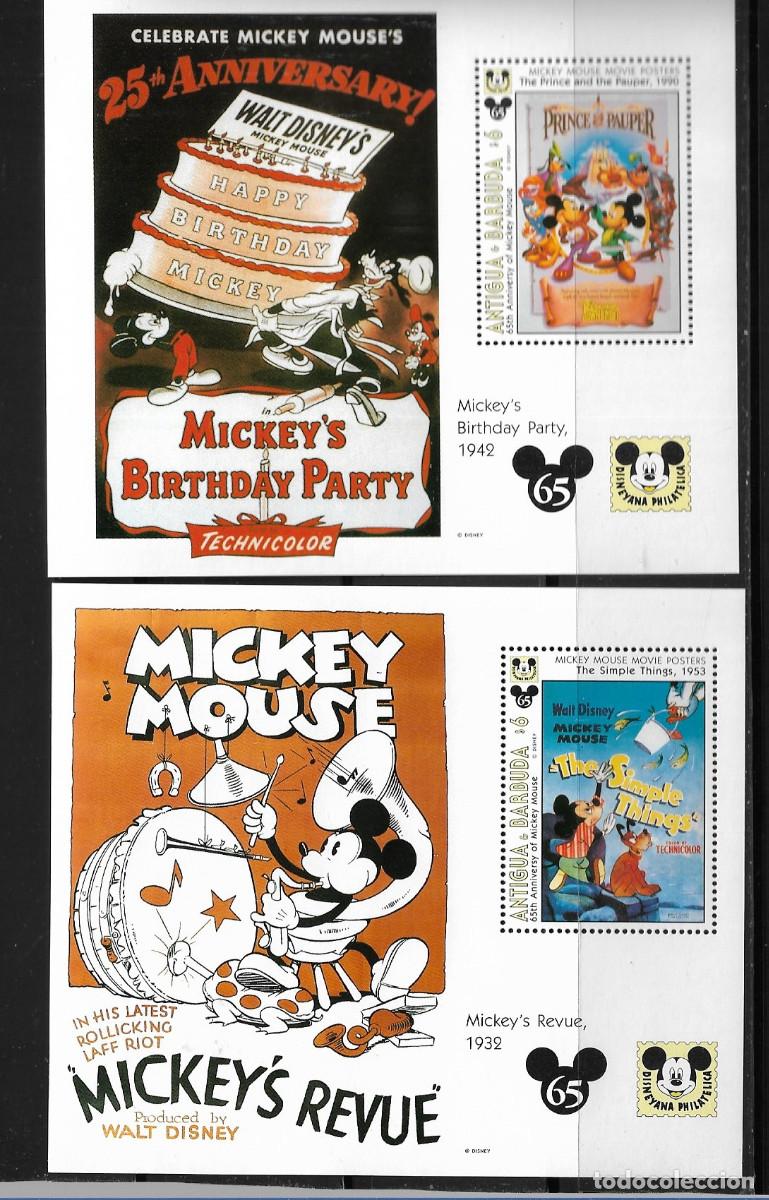 Sellos: ANTIGUA Y BARBUDA 1993, HOJAS BLOQUE - WALT DISNEY - 65&ordm; ANIVERSARIO ANIMACI&Oacute;N. MNH