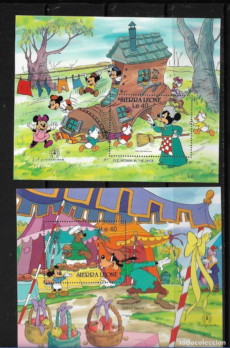 Sellos: SIERRA LEONA 1986, HOJAS BLOQUE Mi. 354 y 361 - WALT DISNEY - STOCKHOLMIA 86. MNH