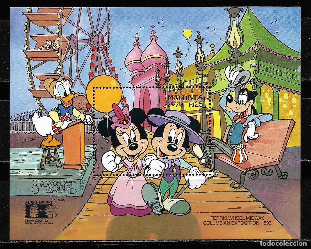 Sellos: MALDIVAS 1992, HOJA BLOQUE 218 - WALT DISNEY . MNH