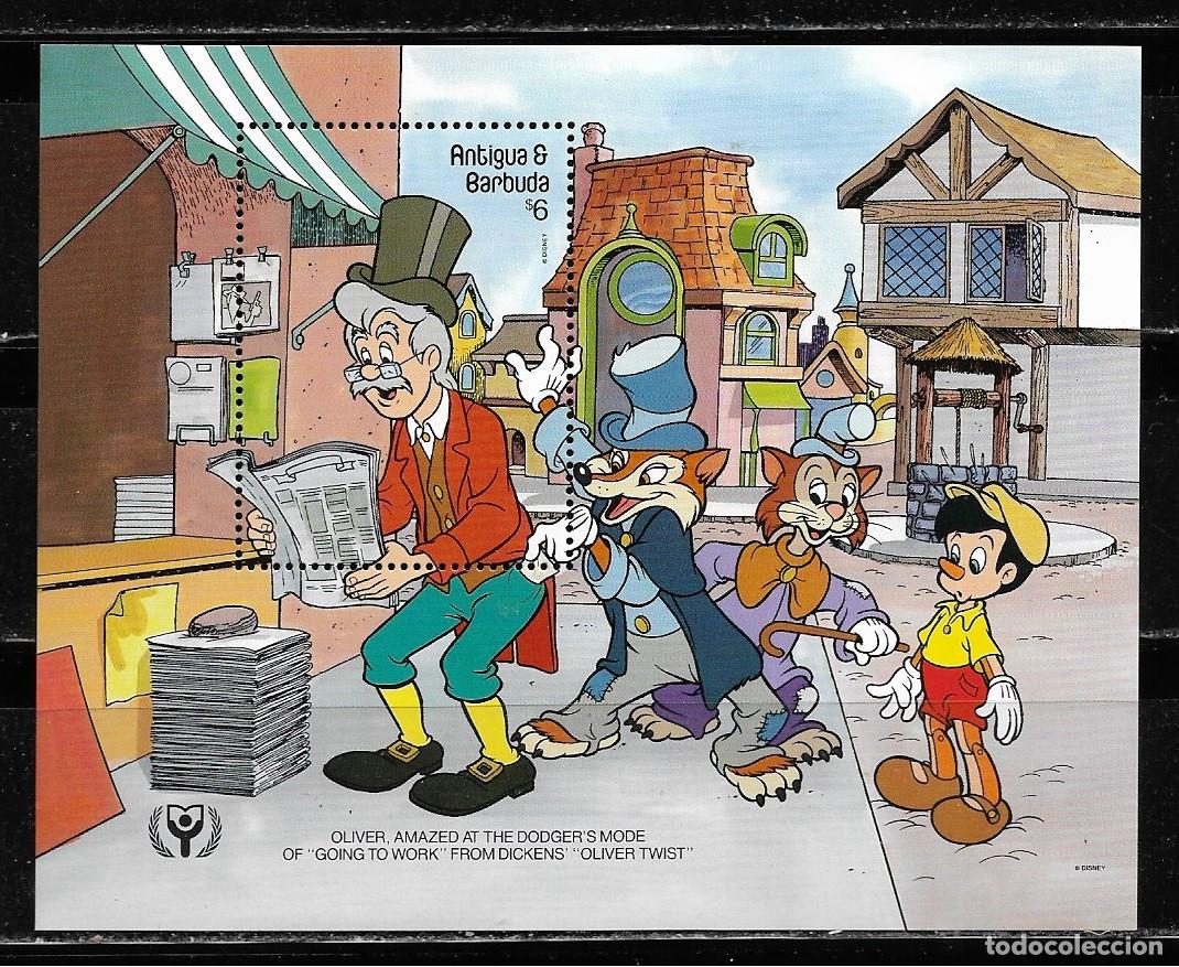 Sellos: ANTIGUA Y BARBUDA 1990, HOJA BLOQUE - WALT DISNEY - OLIVER TWIST. MNH