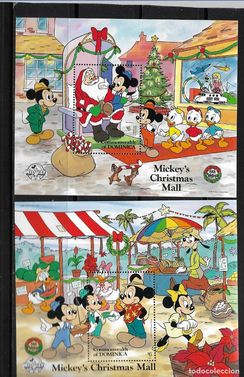 Sellos: DOMINICA 1988, HOJAS BLOQUE - WALT DISNEY - NAVIDAD. MNH