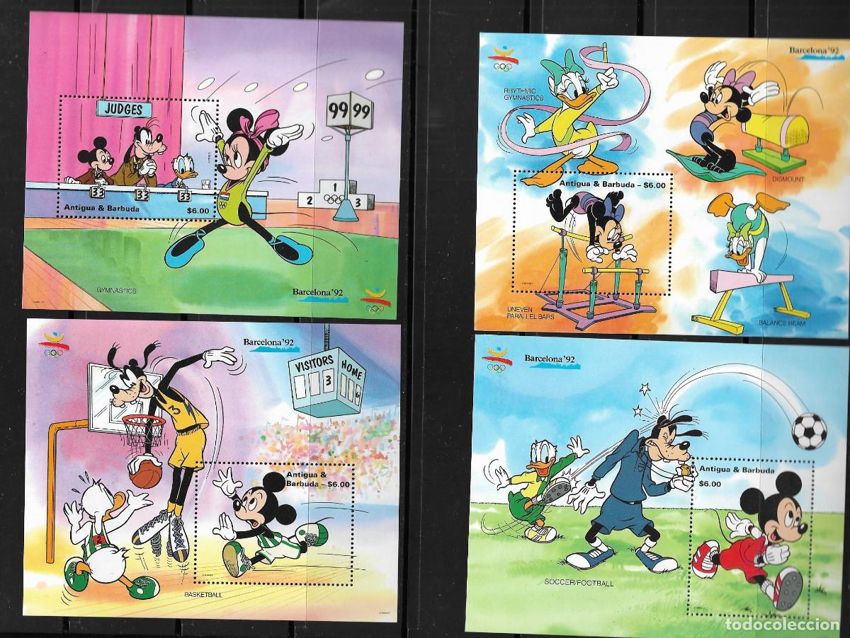 Sellos: ANTIGUA Y BARBUDA 1992, HOJAS BLOQUE - WALT DISNEY - JUEGOS BARCELONA 92. MNH
