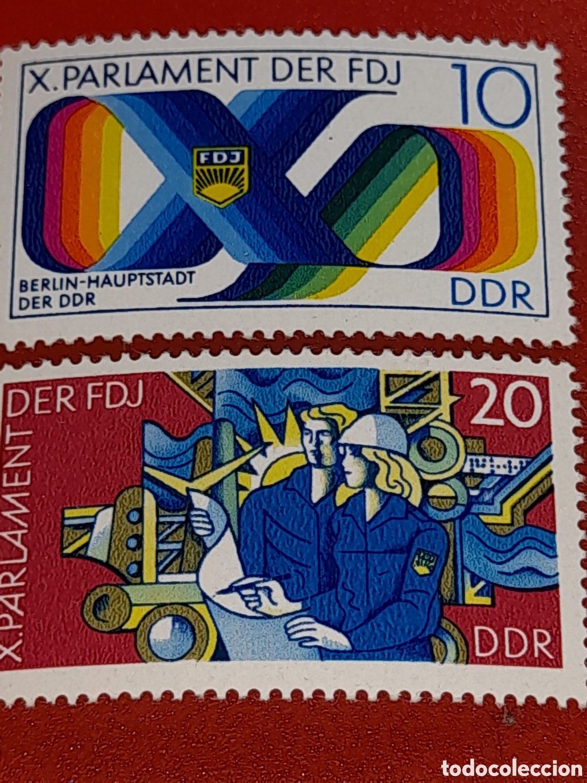 Sellos: Sello Alemania, DDR mtdo 1976. Parlamento juventud alemana. Historia. Emblema. Lazo. Trabajo. Obrero