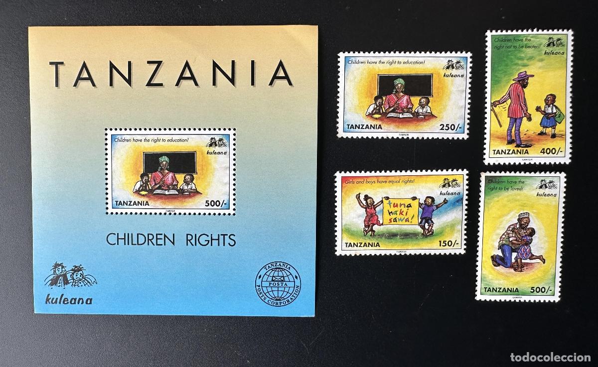 Sellos: Tanzania 1998 Mi. 3064 - 3067 Bl. 411 Derechos del ni&ntilde;o Educaci&oacute;n Igualdad