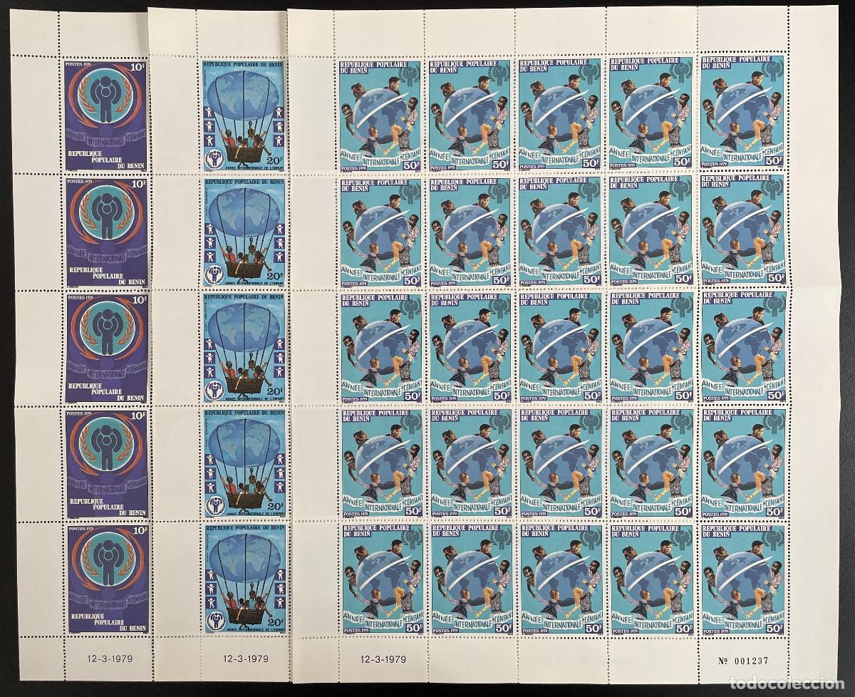 Sellos: Benin 1979 YT 441-443 tabla infancia ni&ntilde;o globo a&ntilde;o IYC