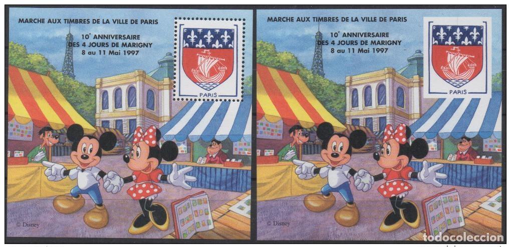 Sellos: Francia 1997 Carr&eacute; Marigny n.&ordm; 9 Serrated y ND Mickey Minnie Mouse Disney