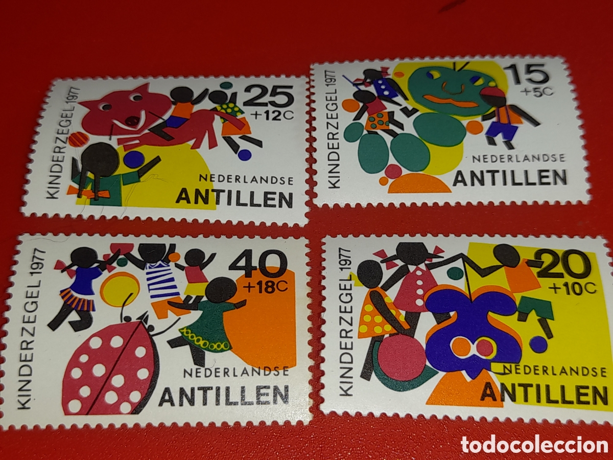 Sellos: Sello Antillas Holandesas nuevo 1977. Infancia. Juegos. Lobo. Calabaza. Fiesta. Fantasma. Bailes. Fo