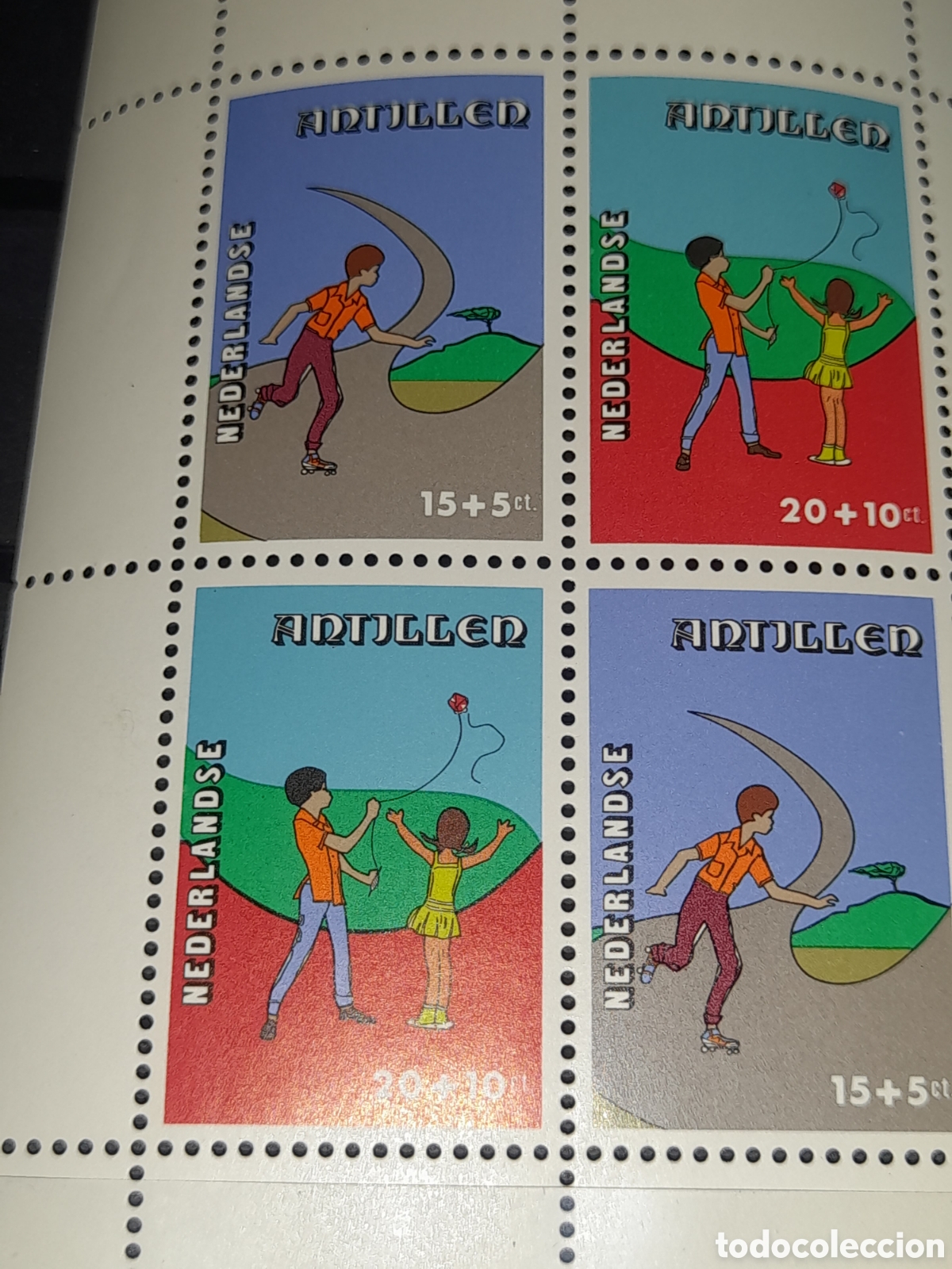 Sellos: HB Antillas Holandesas nuevo 1978. Bienestar infancia. Juegos. Tiempo libre. Patinaje. Cometa.