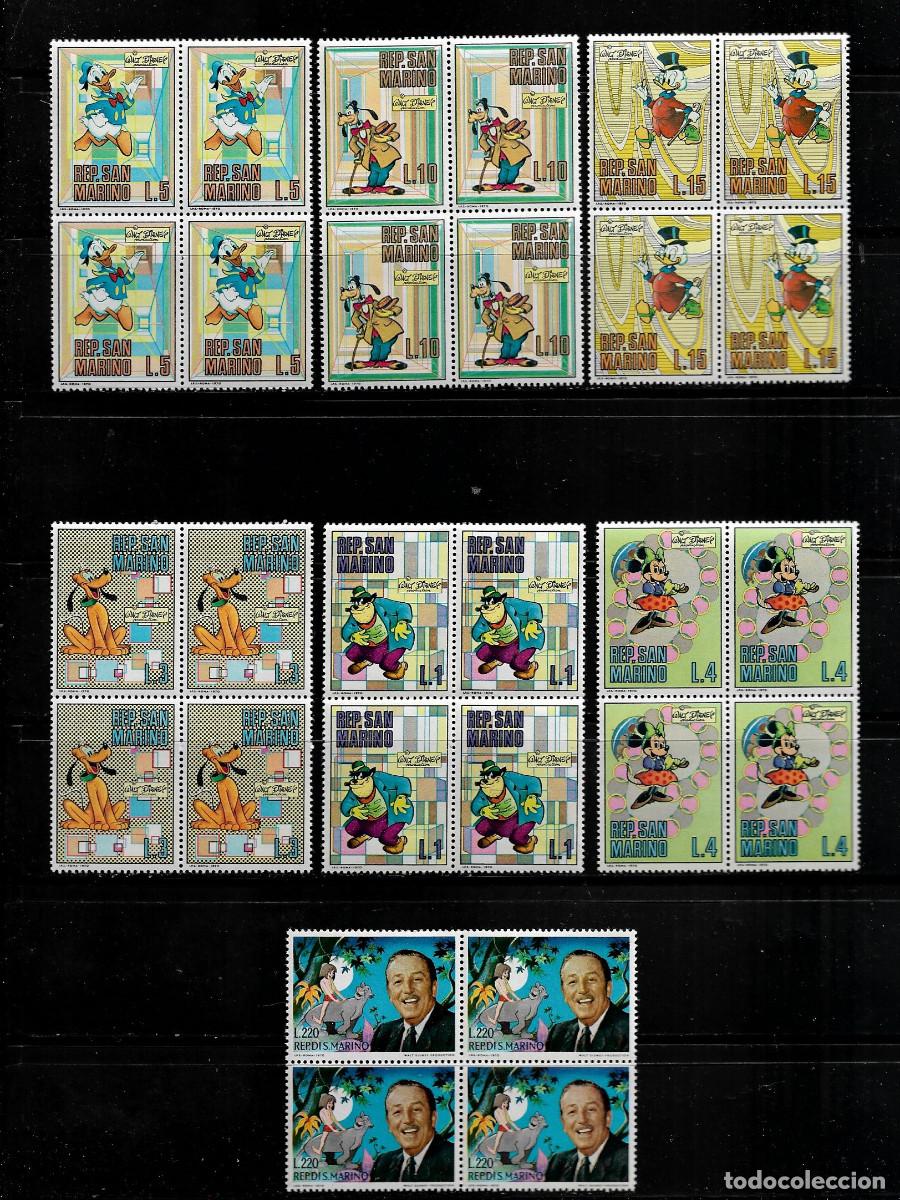 Sellos: SAN MARINO 1970, SERIE Ivert 769/78 - HOMENAJE A WALT DISNEY EN BLOQUE DE 4. MNH.