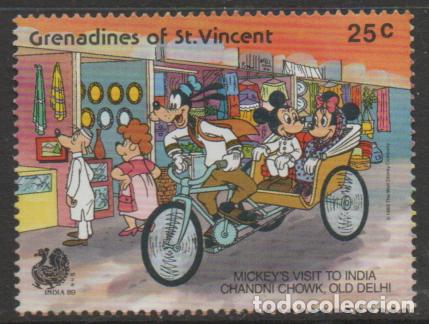 Sellos: GRANADINAS DE SAN VICENTE, IVERT N&ordm; 576, Mickey Mouse con Minnie en la India, NUEVO ***