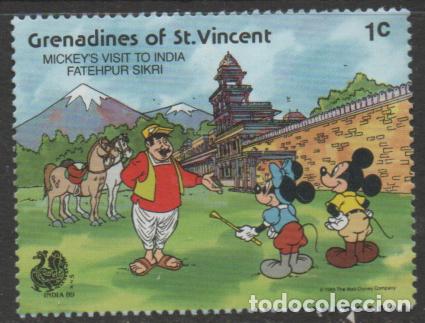 Briefmarken: GRANADINAS DE SAN VICENTE, IVERT N&ordm; 570 Mickey Mouse con Minnie en la India, FAHTERPUR SIKRI NUEVO