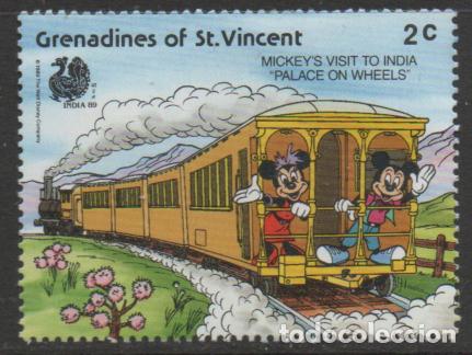 Briefmarken: GRANADINAS-SAN VICENTE, IVERT N&ordm; 570 Mickey Mouse con Minnie en la India tren &rdquo;Palacio sobre Ruedas&rdquo;