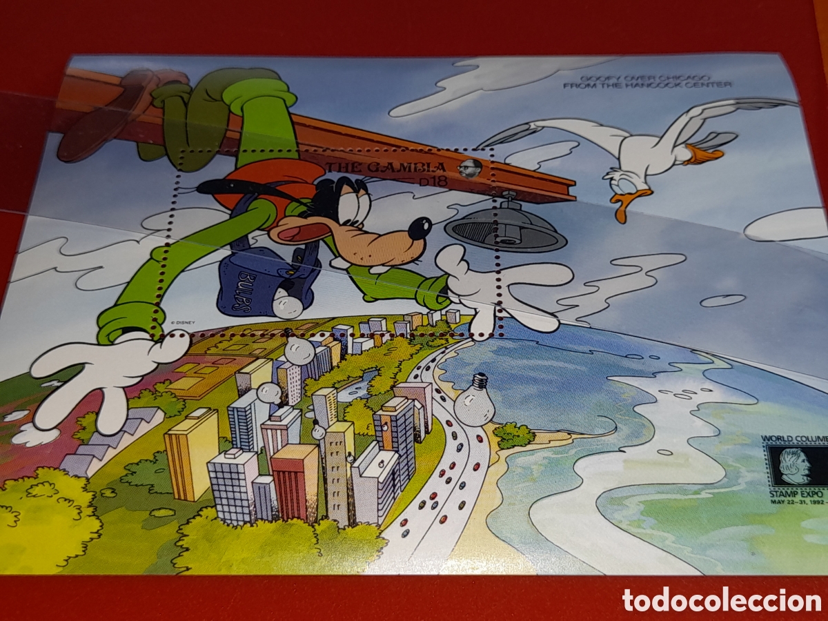 Sellos: HB Gambia nuevo 1991. Disney. Exp Filt Inter. Granada,92. Perro. Aves. Dibujos. Animaci&oacute;n. F&aacute;bula.