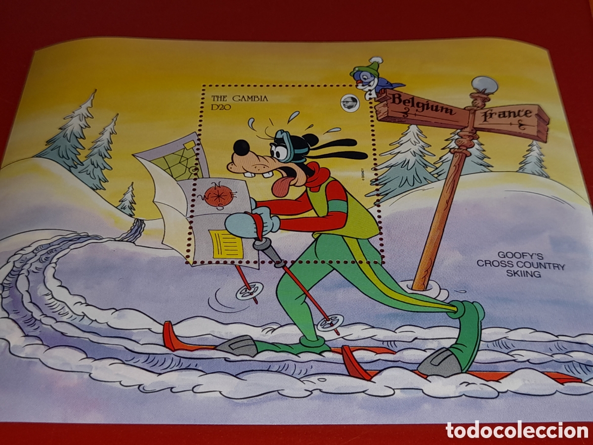 Sellos: HB Gambia nuevo 1993. Disney. Deportes de invierno. Dibujos. Animacion. Fabula. Esqui. Goofy. Arbol