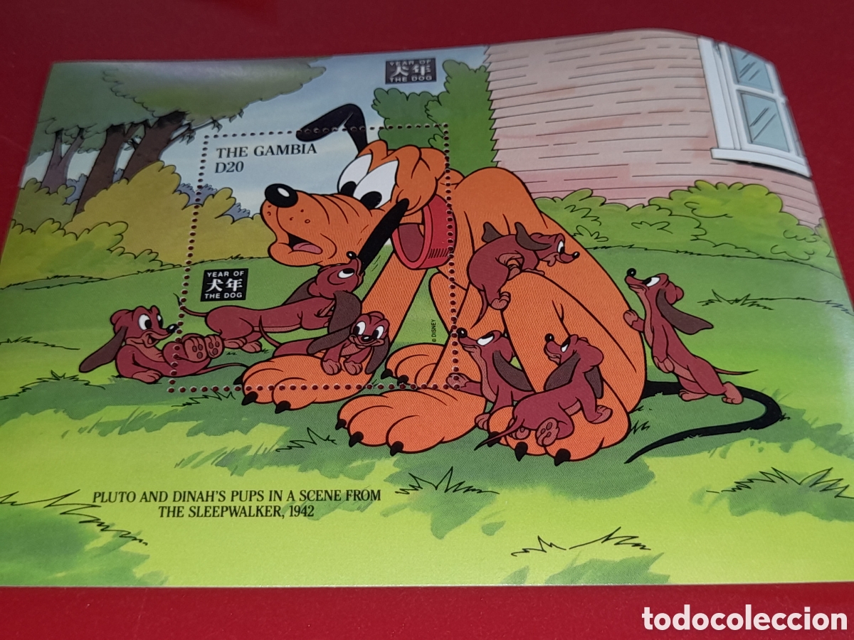 Sellos: HB Gambia nuevo 1994. Disney. A&ntilde;o nuevo chino. Perro. Fauna. Dibujos. Animacion. Hadas. Jardin Cuen